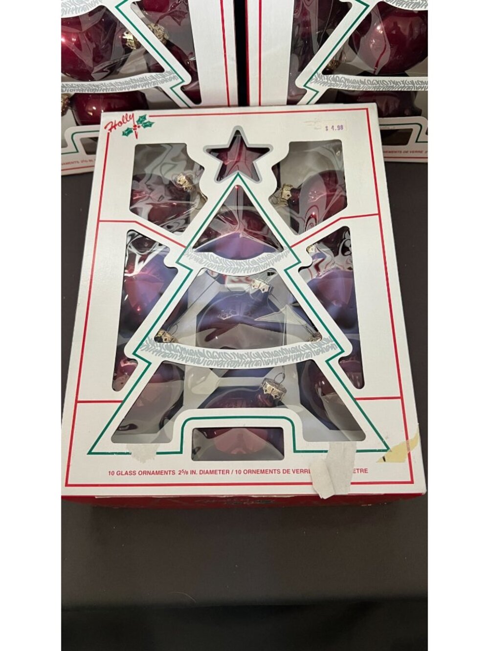 Holly Christmas Glass Ornaments 10 Ct Red 2 5/8" Vintage Boxed - Picture 2 of 4